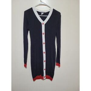 Venus Cardigan Dress Women Large Black White Red Ribbed Button Front